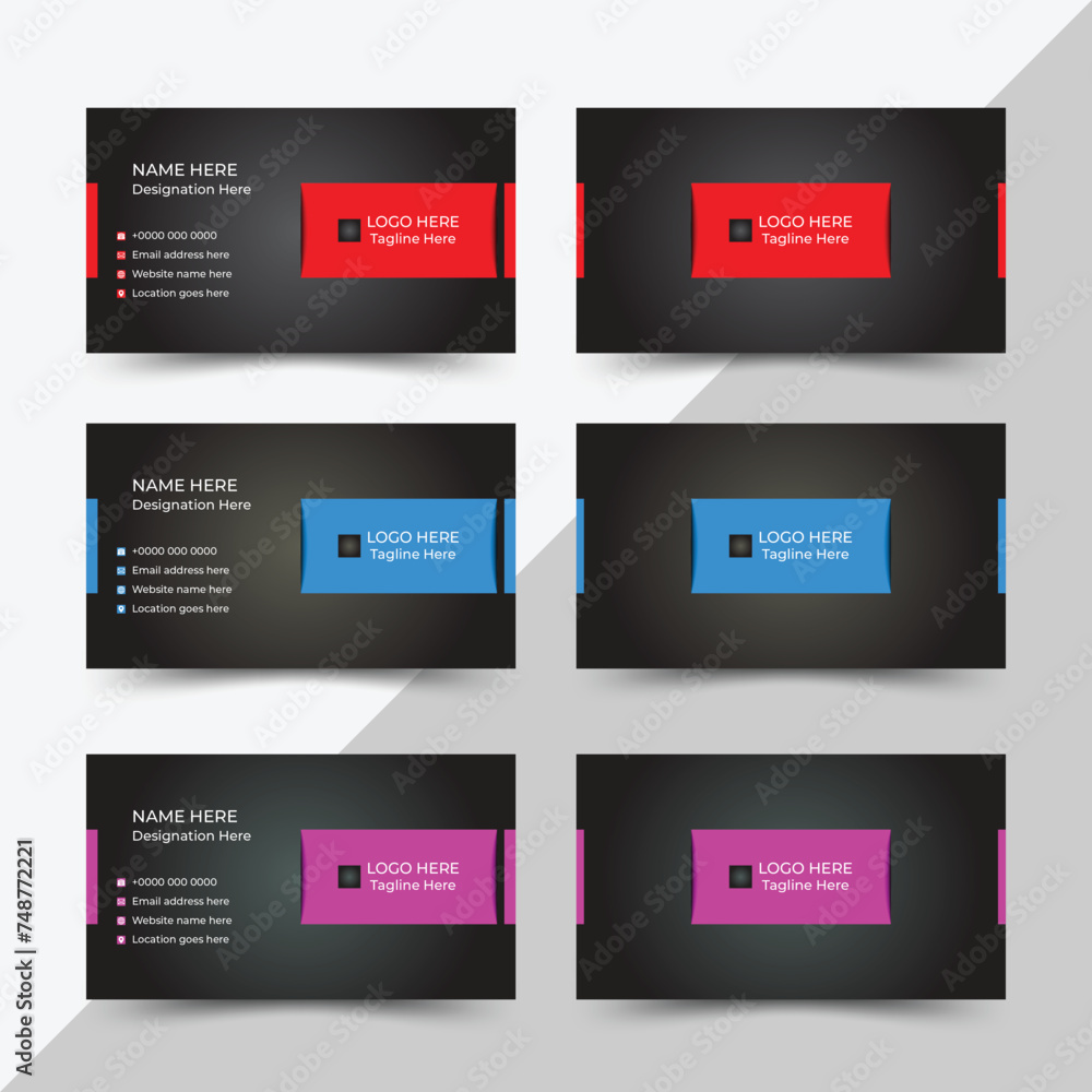 Business card, corporate business card, business card design, visiting card, red blue and purple color, unique shapes business card, creative design, dual sided creative business card, print ready.