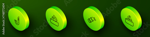 Set Isometric line Snorkel, Windsurfing, Aqualung and Yacht sailboat icon. Vector