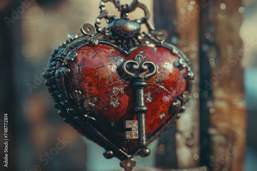 A heart, with a key embedded at its core, representing the journey to unlock ones truest feelings and desires photo