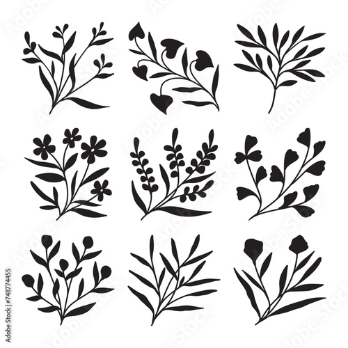 Set of plant silhouette vector 