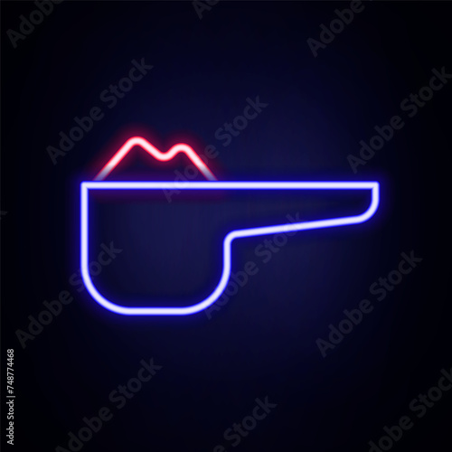 Glowing neon line Sports nutrition bodybuilding proteine power drink and food icon isolated on brick wall background. Colorful outline concept. Vector