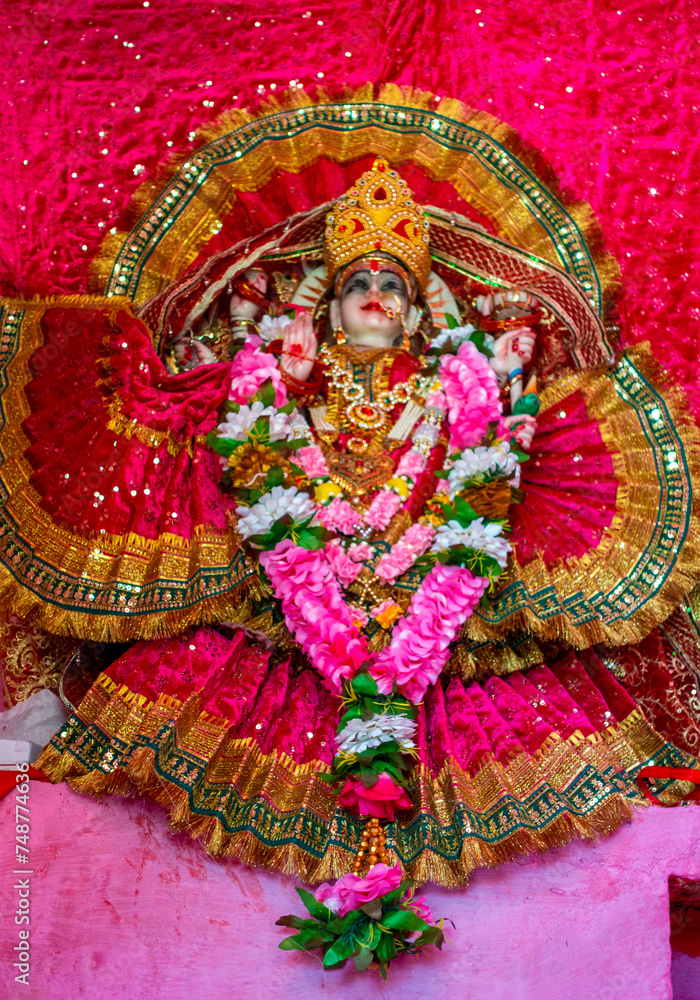 Goddess Durga Statue: Traditional Decor, Uttarakhand Temple, India