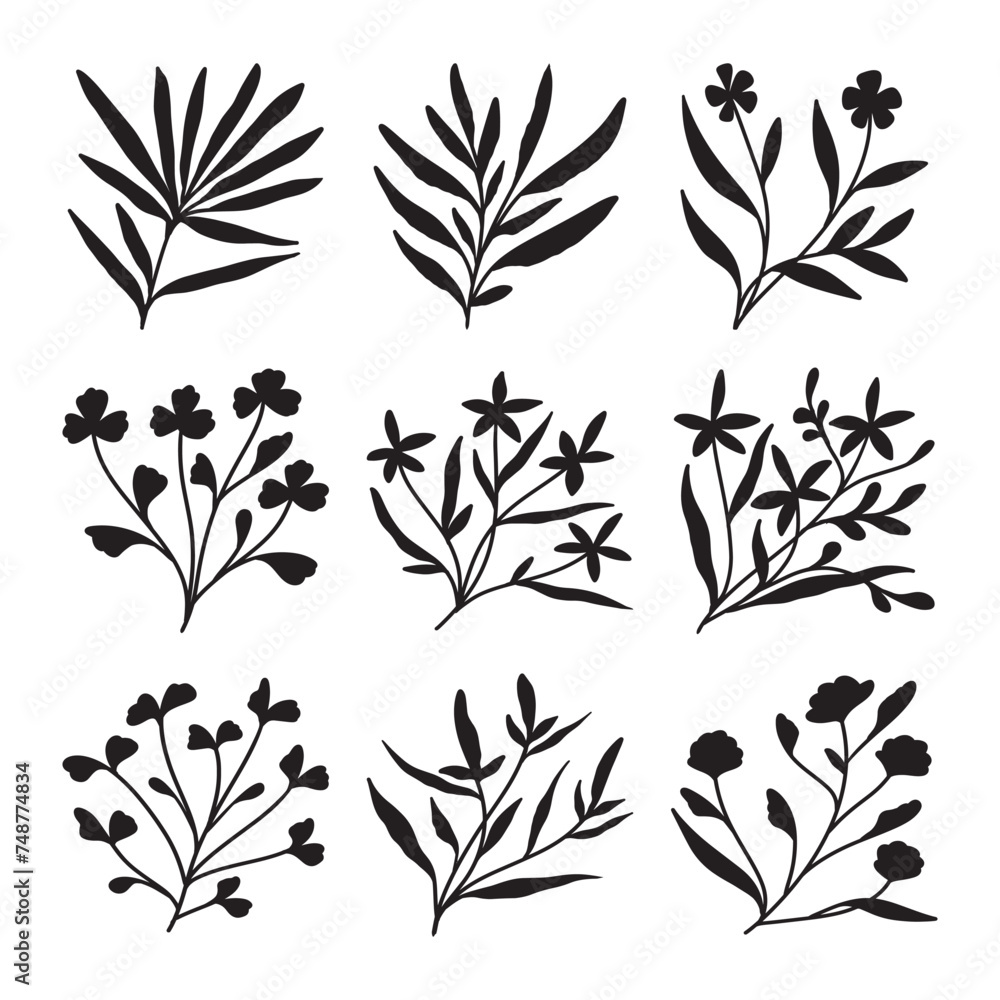 Set of plant silhouette vector 