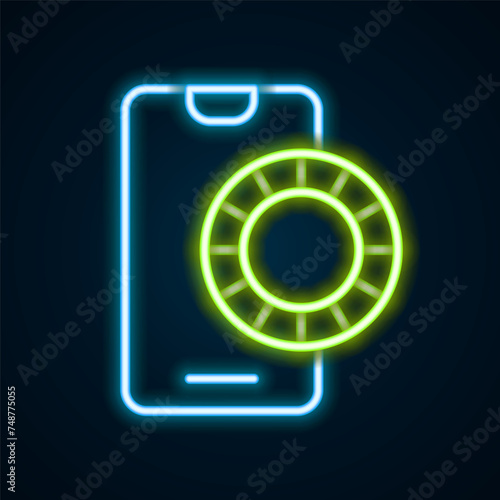 Glowing neon line Online sports betting icon isolated on black background. Sport bet bookmaker. Betting online make money. Colorful outline concept. Vector