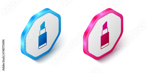 Isometric Lipstick icon isolated on white background. 8 March. International Happy Women Day. Hexagon button. Vector