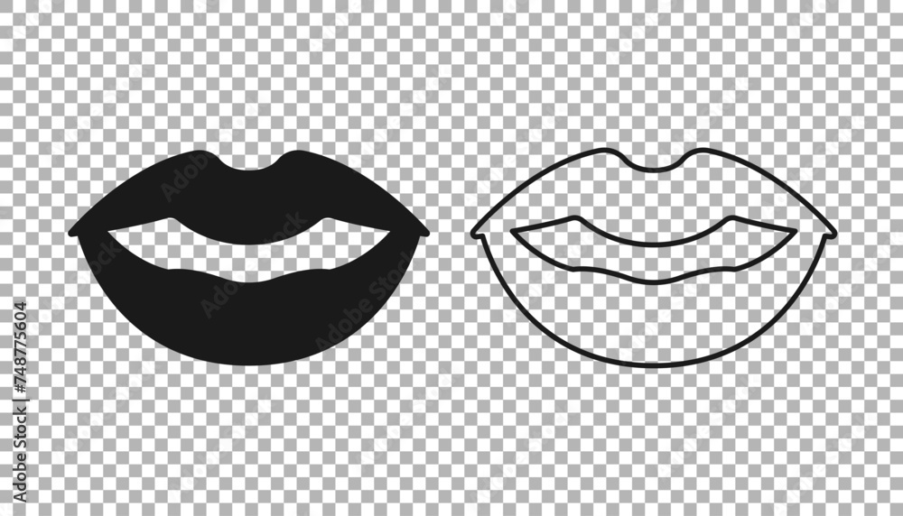 Black Smiling lips icon isolated on transparent background. Smile symbol. Vector