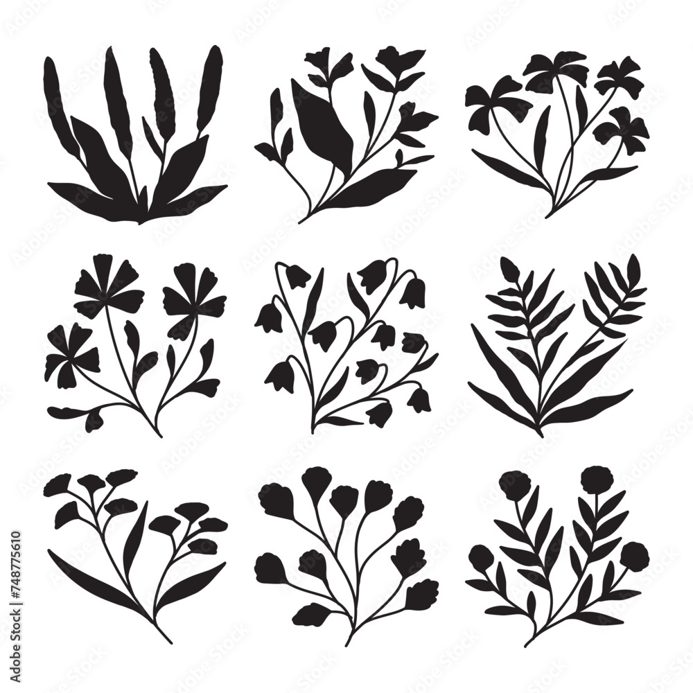 Set of plant silhouette vector 