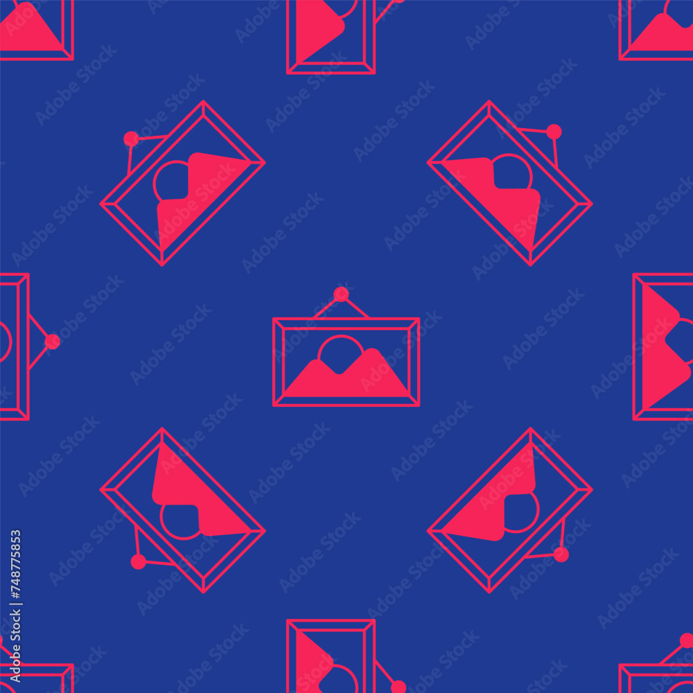 Red Picture landscape icon isolated seamless pattern on blue background. Vector Red Picture landscape icon isolated seamless pattern on blue background. Vector