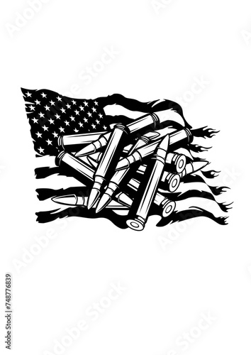 US Flag and Bullets | Guns and Ammo | 2nd Amendment | Military | Patriotic | Soldier Dad | Original Illustration | Vector and Clipart | Cutfile 