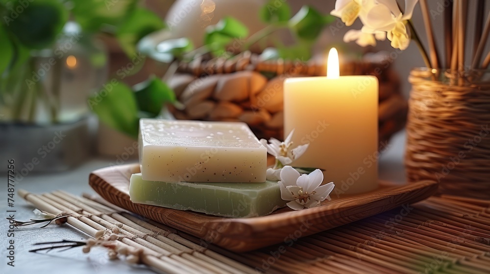 Tranquil Moments - The Gentle Harmony of Soap and Candle in a Spa-Inspired Still Life