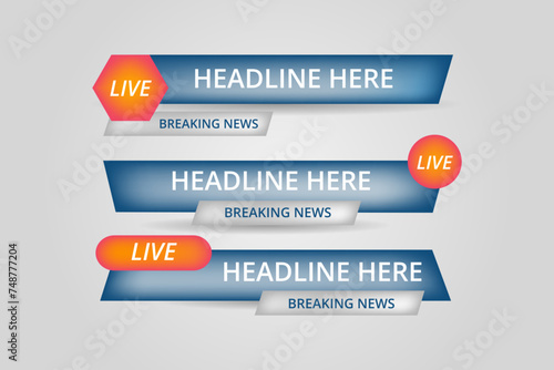 Set of bundle lower third vector design banner with shape strip color. Modern broadcast news lower for TV Bars, Breaking, Sport, Video Channel, Interface Sign, Screen, Show.