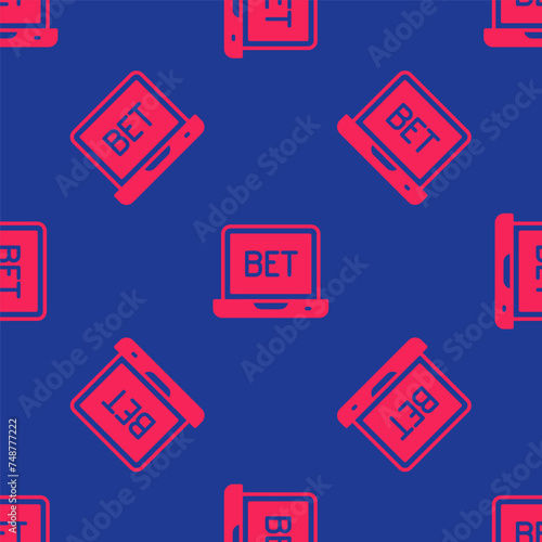 Red Online sports betting icon isolated seamless pattern on blue background. Sport bet bookmaker. Betting online make money. Vector