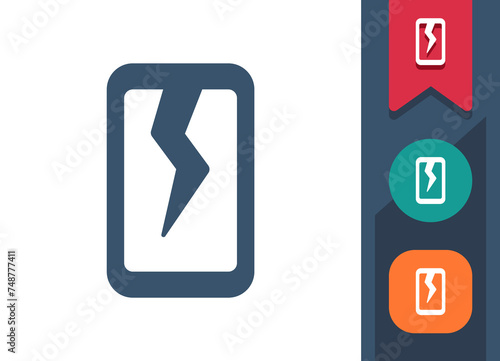Smartphone Icon. Mobile Phone, Telephone, Crack, Cracked Screen, Broken