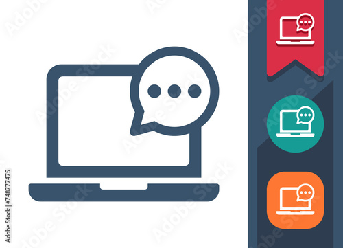 Laptop Icon. Computer, Speech Bubble, Chat, Instant Message, Message