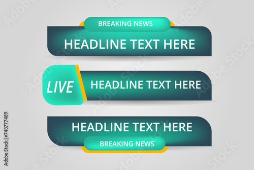Set of bundle lower third vector design banner with shape strip color. Modern broadcast news lower for TV Bars, Breaking, Sport, Video Channel, Interface Sign, Screen, Show.