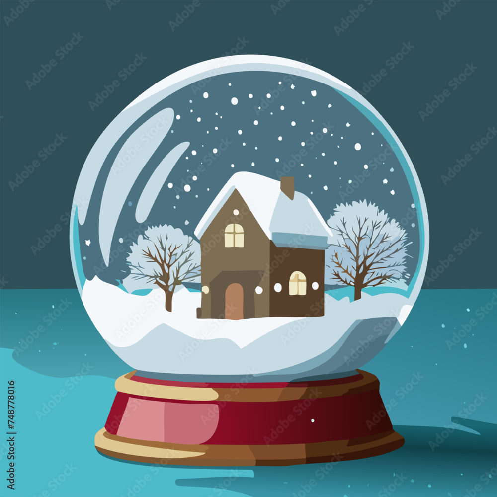 Christmas snow ball with house inside it and snowfall Christmas snow ball with house inside it and snowfall