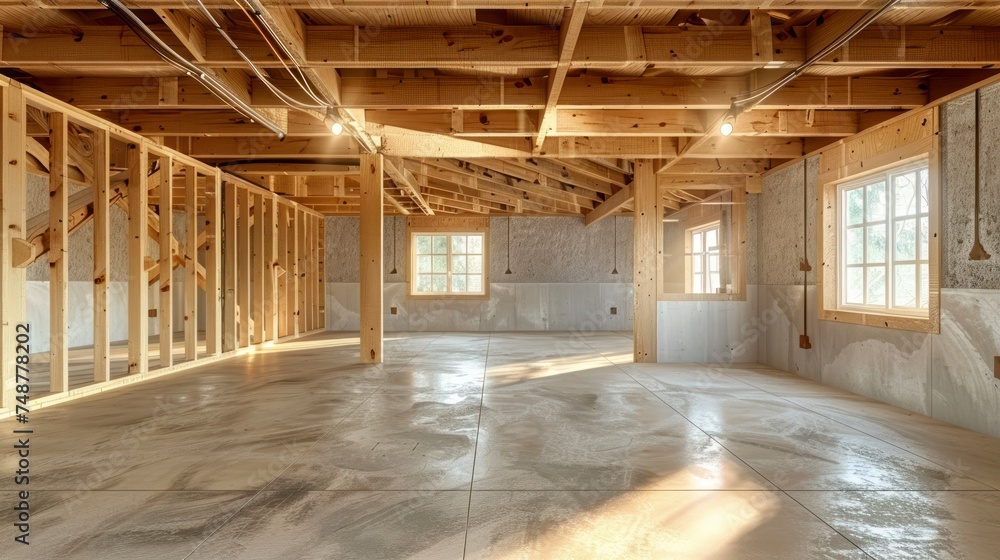 Exploring the Unfinished Interior of a Basement with Wooden Frames and Windows Exploring the Unfinished Interior of a Basement with Wooden Frames and Windows