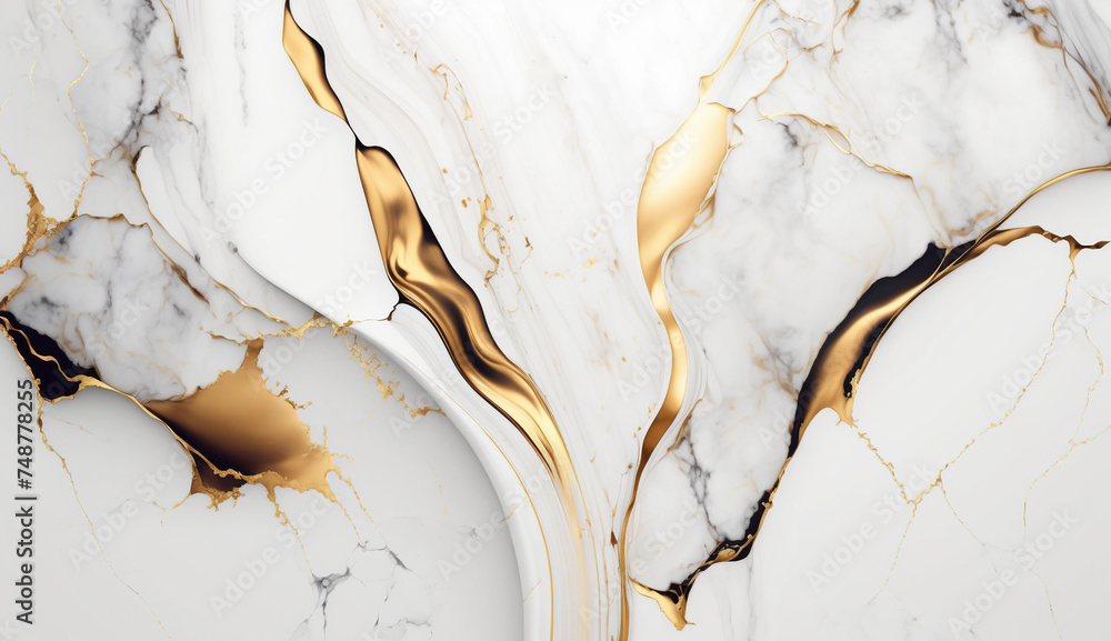 White marble texture background with gold