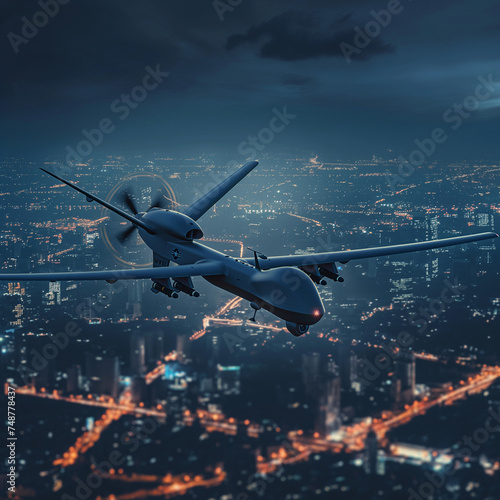 Drone in volo sopra una città.