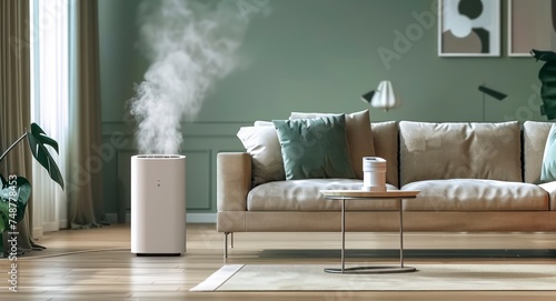 A Contemporary Air Purifier Enhancing Indoor Air Quality in a Stylish Living Room