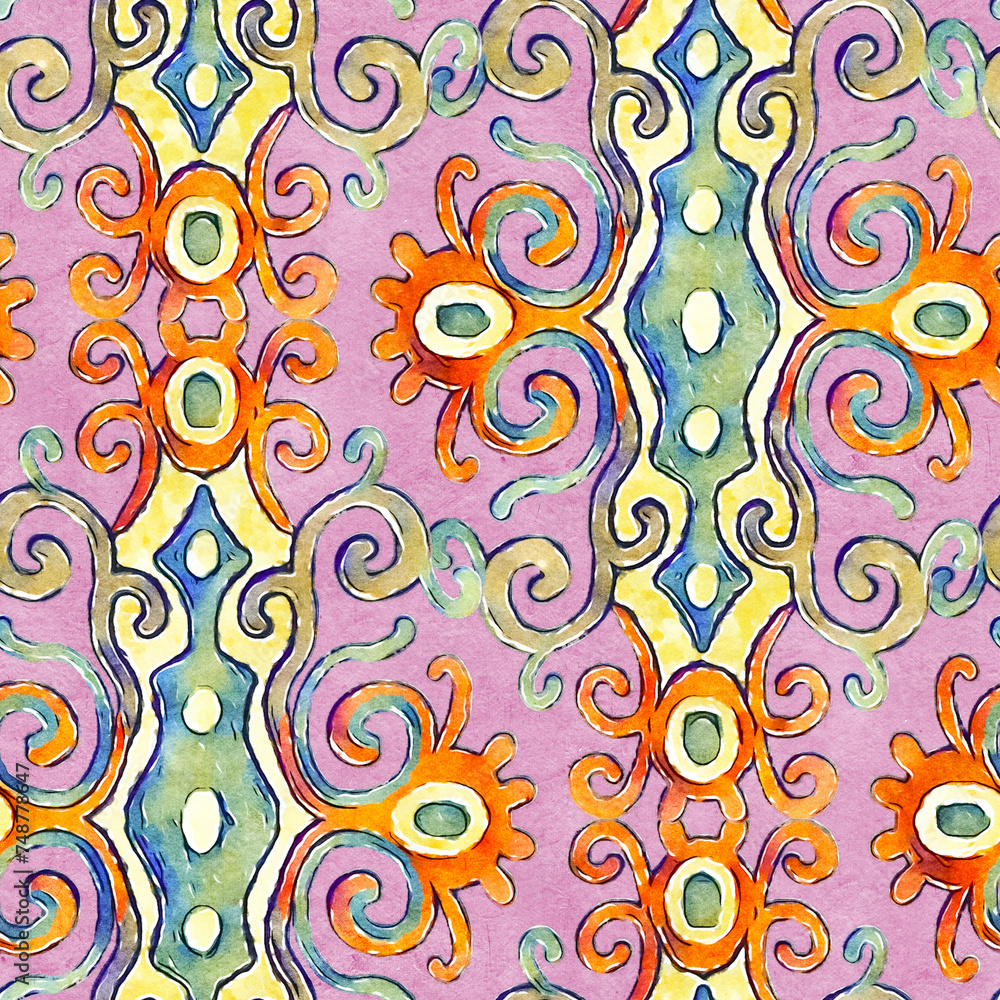 Seamless pattern with stylized ethnic pattern. Hand-drawn illustration. Seamless pattern with stylized ethnic pattern. Hand-drawn illustration.