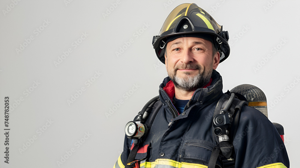 portrait of a fireman on a light background with copy space portrait of a fireman on a light background with copy space