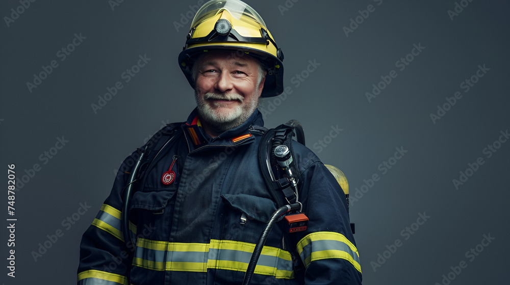 portrait of a fireman on a dark background with copy space portrait of a fireman on a dark background with copy space