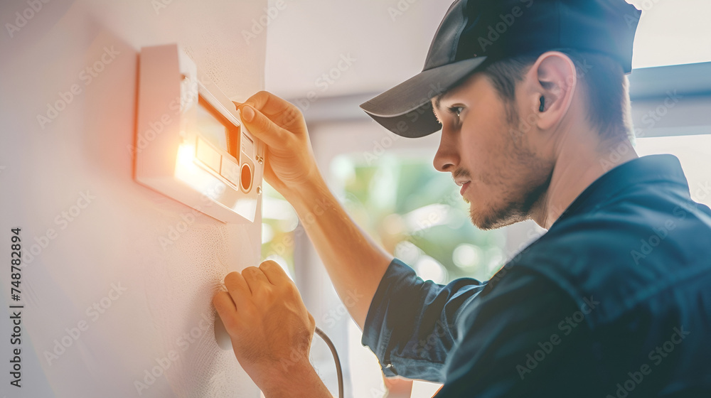 electrician at work close-up on a white background