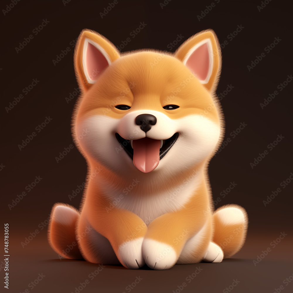Illustration of a Cheerful Cartoon Shiba Inu Dog Smiling Illustration of a Cheerful Cartoon Shiba Inu Dog Smiling