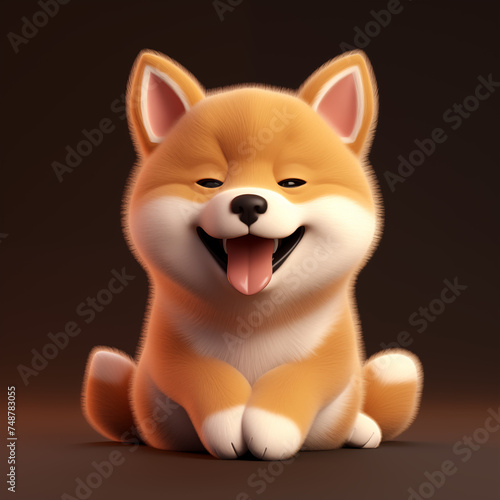 Illustration of a Cheerful Cartoon Shiba Inu Dog Smiling