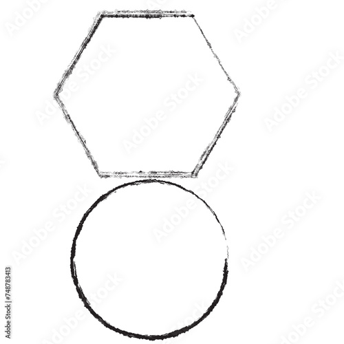 Chalk rectangle and oval frames set. Hand drawn pencil square and circle borders. Ink empty rectangle stamp. Grunge black text frame. Vector illustration isolated on white background