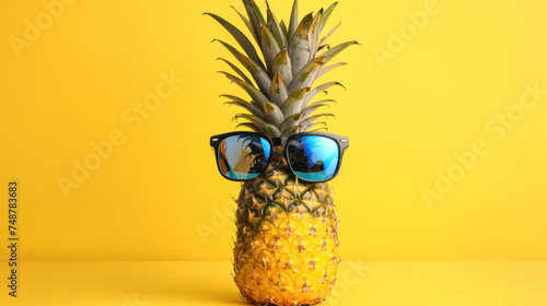 Hipster pineapple with trendy sunglasses on isolated background.