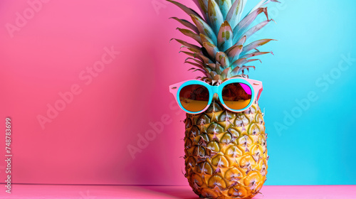 Hipster pineapple with trendy sunglasses on isolated background.