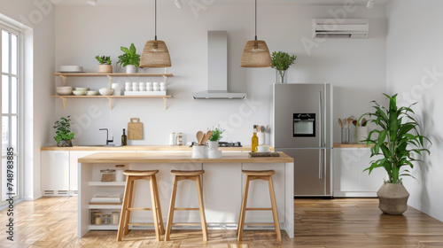 Home mock up, cozy modern kitchen interior background, 3d render. © NooPaew