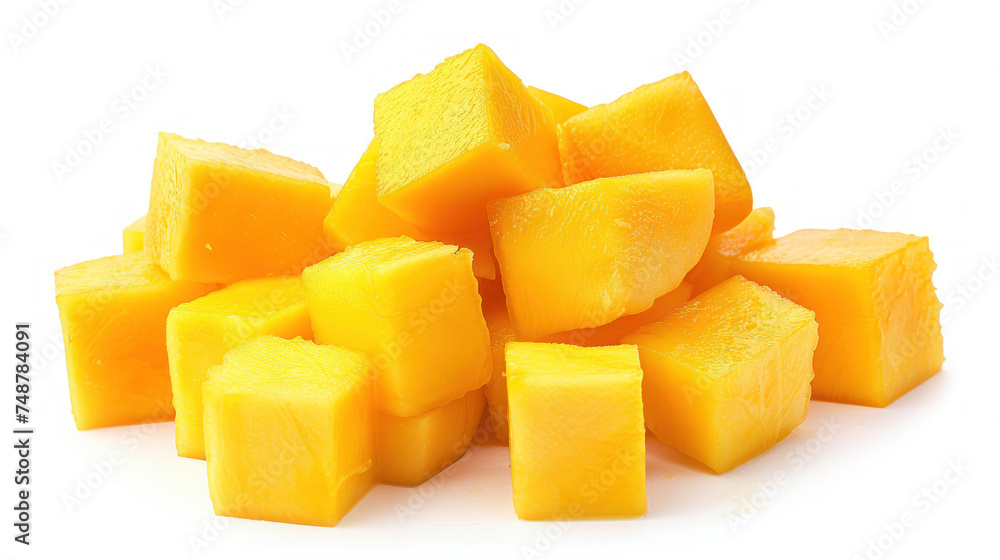 Mango cubes isolated on white background. File contains clipping path. Mango cubes isolated on white background. File contains clipping path.
