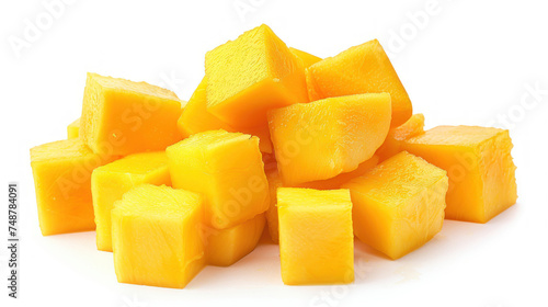 Mango cubes isolated on white background. File contains clipping path.