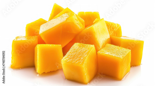 Mango cubes isolated on white background. File contains clipping path.
