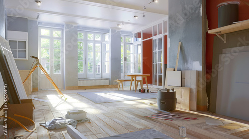 Renovation concept. Room in renovation in modern apartment for relocation.
