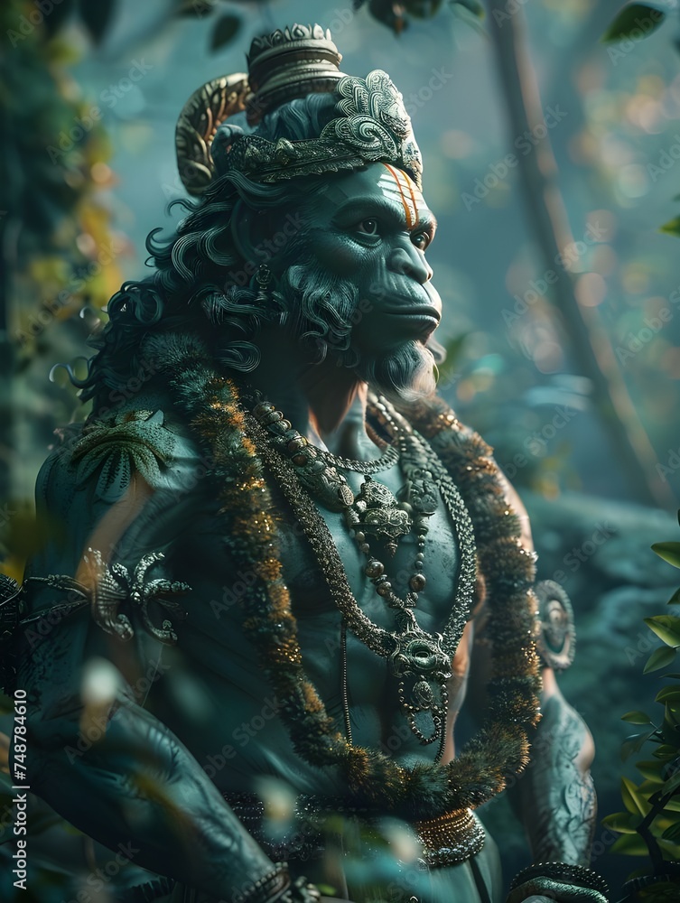 Fototapeta premium Lord Hanuman Statue In Jungle Ai Generated
