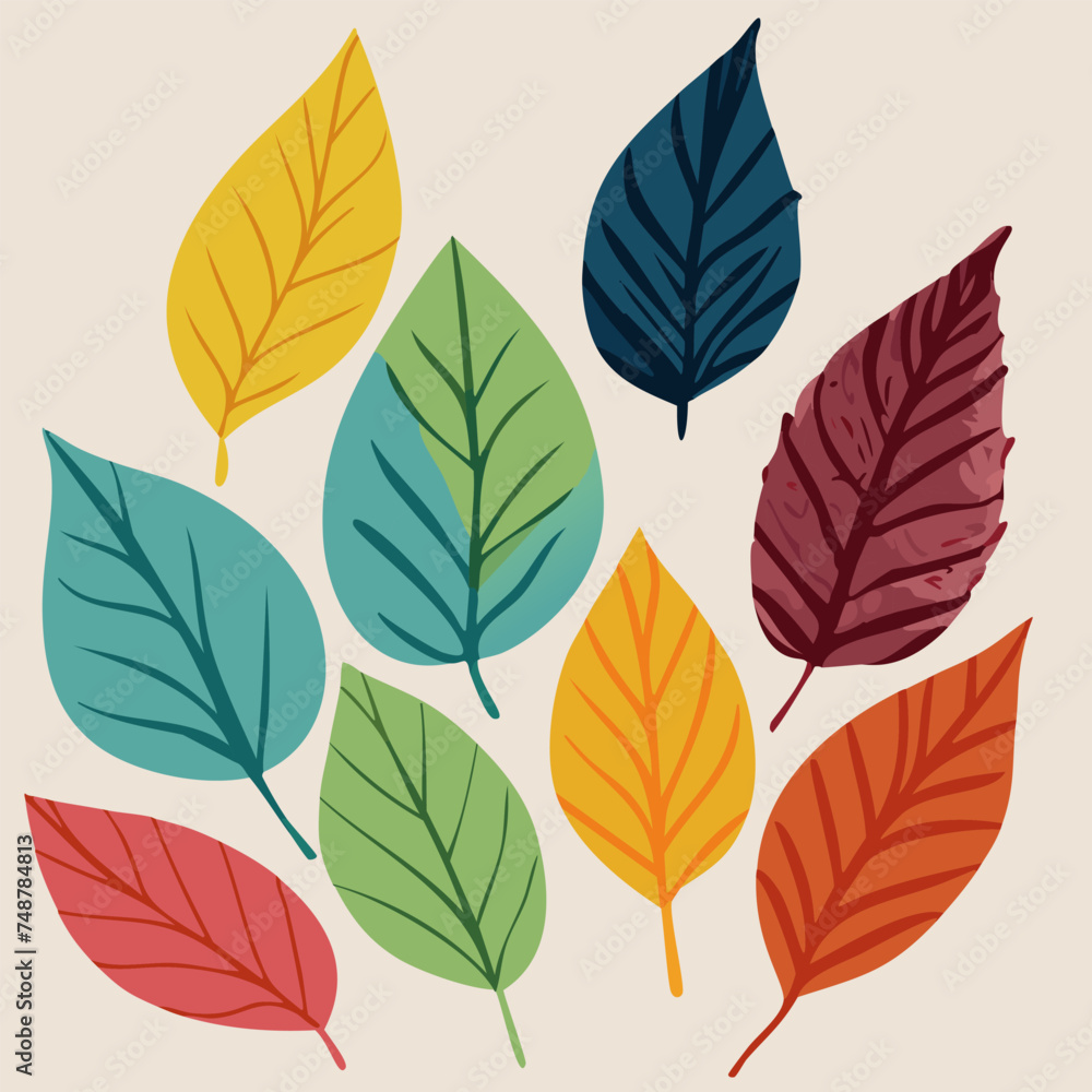 Watercolor illustration of colorful leaves