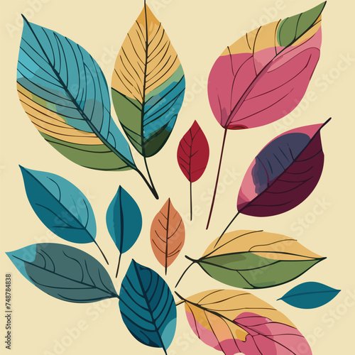 Watercolor illustration of colorful leaves