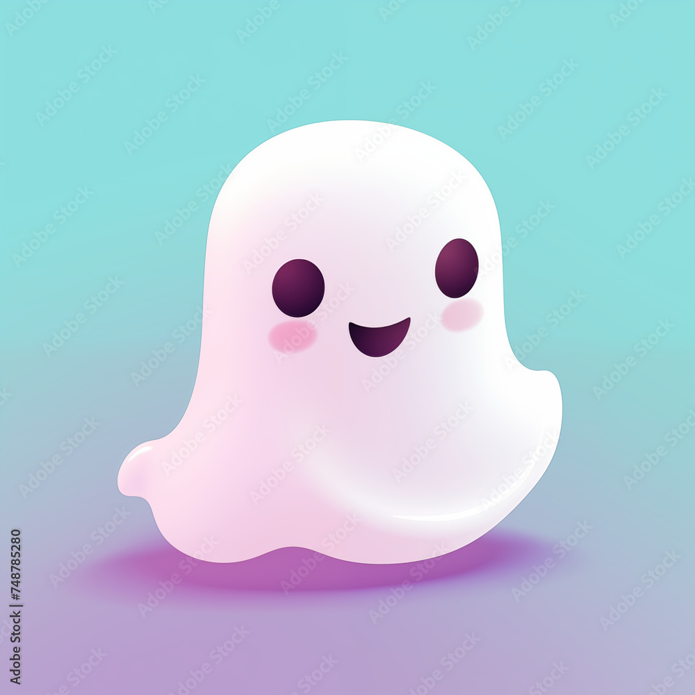 Adorable Smiling Ghost Illustration with Pastel Gradient Background Adorable Smiling Ghost Illustration with Pastel Gradient Background