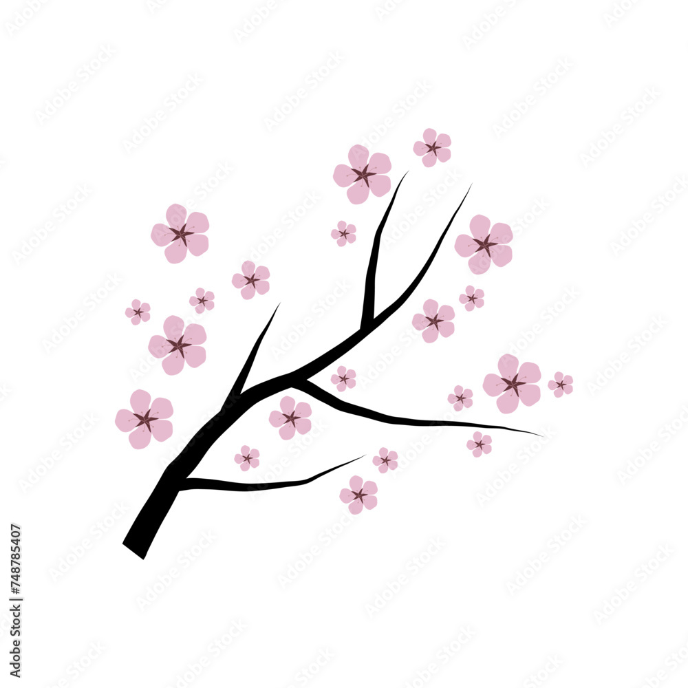 Naklejka premium Cute sakura branch, or cherry blossoms, hand drawn. Spring tree branch on isolated background.