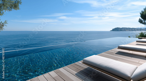 Piscine à débordement au bord de la mer, dans une résidence de luxe photo