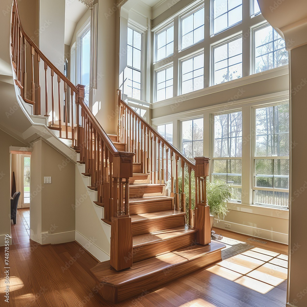 Hard maple traditional staircase. bright environment with lots of windows. Hard maple traditional staircase. bright environment with lots of windows.