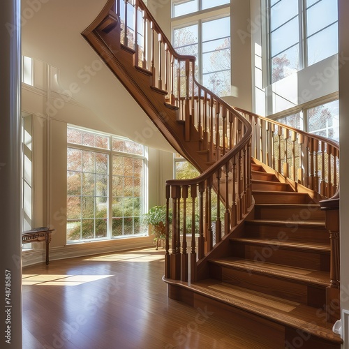 Hard maple traditional staircase. bright environment with lots of windows.