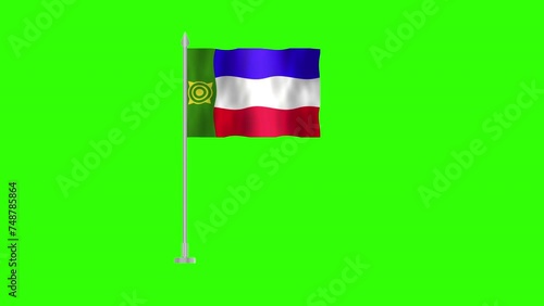 Flag of Khakassia, Pole flag of Khakassia on Green screen chroma key, Khakassia 3D Animation flag waving in the wind isolated on Green Background. 
 photo