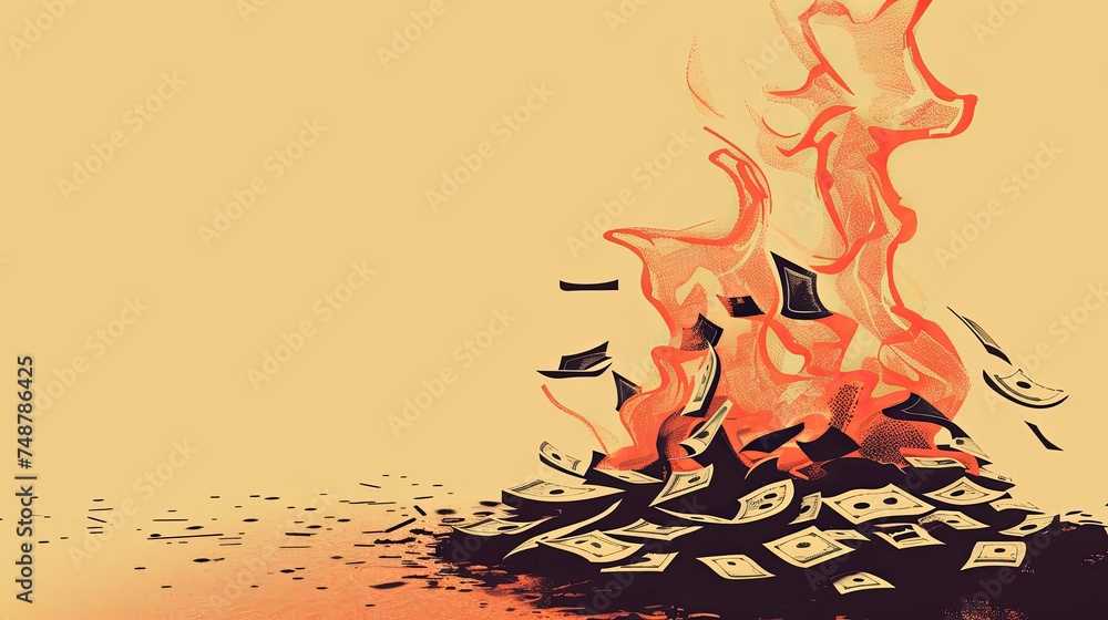 Taxes money burning minimalist illustration - obrazy, fototapety, plakaty 