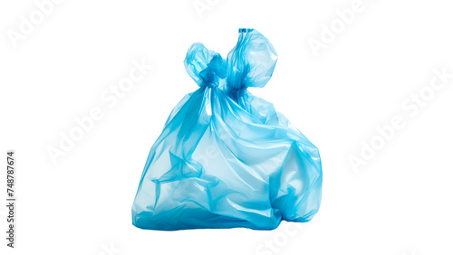 Garbage plastic bag cut out. Isolated blue garbage bag on transparent background