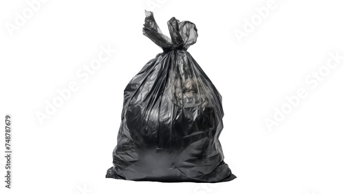 Garbage plastic bag cut out. Isolated black garbage bag on transparent background
